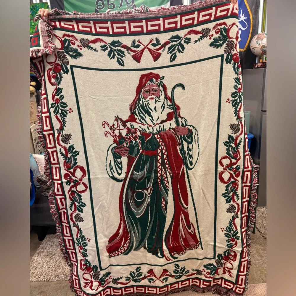 Festive Santa Throw Blanket with Red and Green Accents